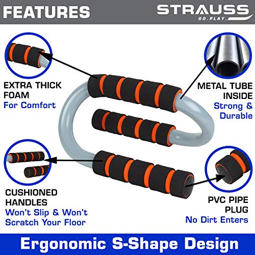Strauss S Shape Push up Bar, Pair (Black/Orange) - Image 2