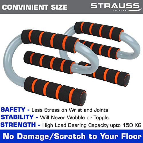 Strauss S Shape Push up Bar, Pair (Black/Orange) - Image 3