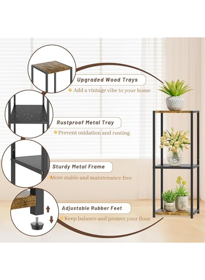 ELSultan Ali JC-Hauser 79cm 3-Tier Rustic Brown Corner Metal & Wood Plant Stand Riser by Reyad Group – Rustic Brown - Image 4