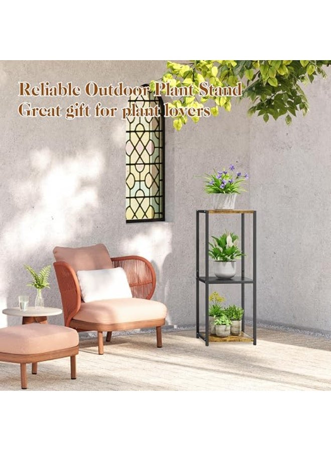 ELSultan Ali JC-Hauser 79cm 3-Tier Rustic Brown Corner Metal & Wood Plant Stand Riser by Reyad Group – Rustic Brown - Image 5