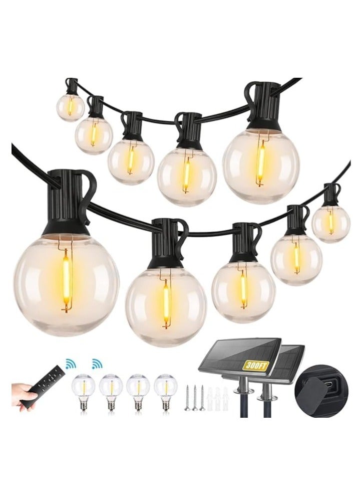 Generic Solar Outdoor String Lights Waterproof, Solar Powered Patio Lights with Remote Control & 20 Shatterproof G40 Edison Bulbs, Dimmable LED Solar String Lights for Outside (10MTR 20 BULB),Warm White  - Image 1
