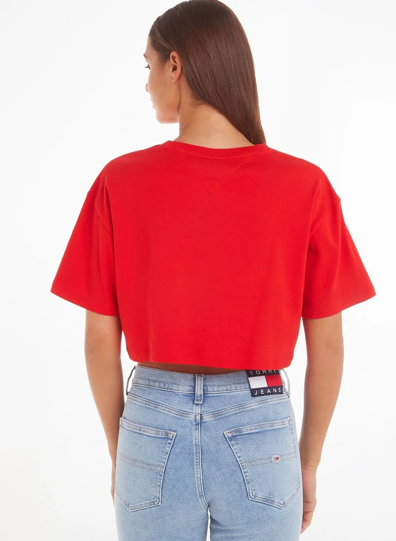 TOMMY JEANS Crew Neck Logo Crop T-Shirt