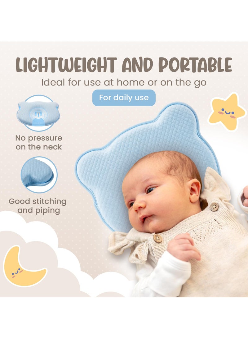 Flushrenic Memory Foam Baby Travel Pillow, Portable Cute Cartoon Bear Soft Comfortable Pillow, Flat Head Baby Pillow, Newborn Neck Pillow, Newborn Pillow, Baby Breathable Bedding Set, Suitable for Boys and Girls to Prevent Flat Head (Light Blue) - Image 5