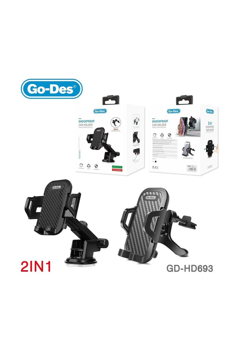 جو-ديز حامل هاتف عالمي 2 في 1 بزاوية 360 درجة، مثبت على فتحة تهوية السيارة، حامل هاتف محمول 2 في 1 مقاوم للصدمات، حامل سيارة