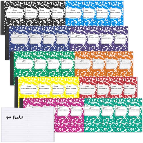 Dynta Composition Notebooks Bulk, 40 Packs 3.25 x 4.5 inch Mini Pocket Notebooks Narrow Ruled, 10 Assorted Colors Notebooks for School Office Home College (60 Sheets/120 Pages) - Image 1