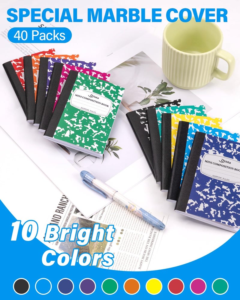 Dynta Composition Notebooks Bulk, 40 Packs 3.25 x 4.5 inch Mini Pocket Notebooks Narrow Ruled, 10 Assorted Colors Notebooks for School Office Home College (60 Sheets/120 Pages) - Image 3