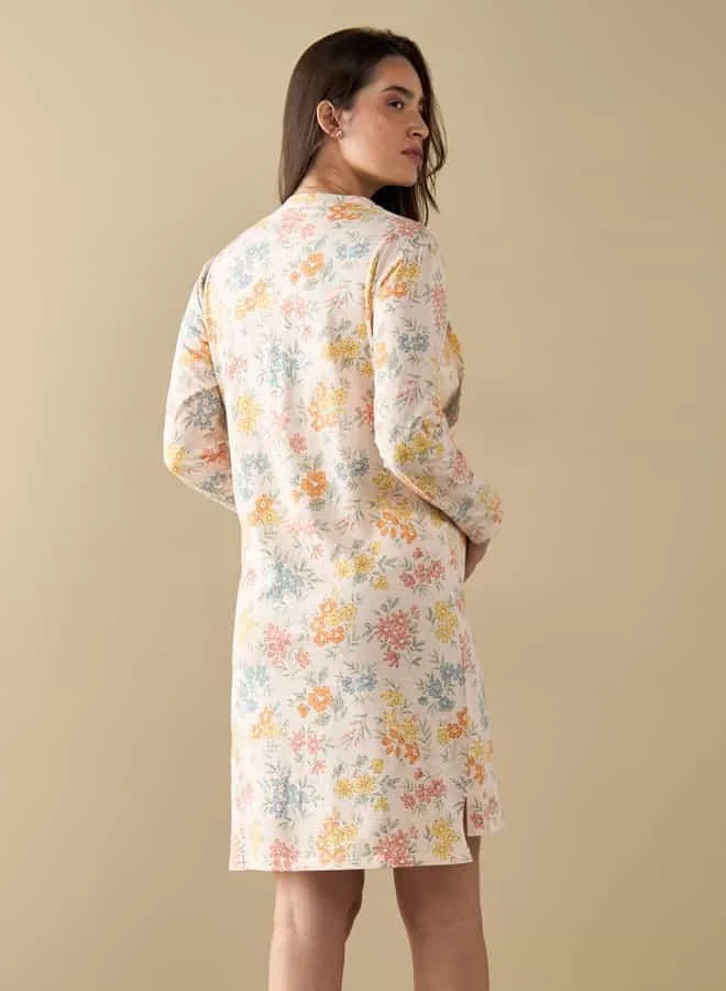 Splash FAV All-Over Floral Print Nursing Sleepshirt with Long Sleeves