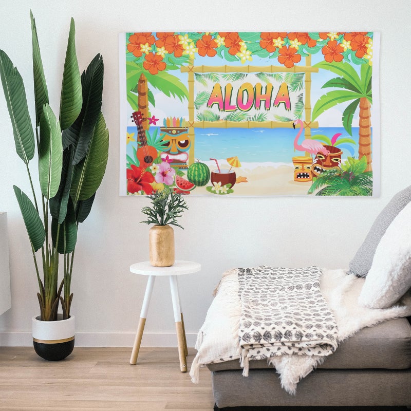 2pcs Hawaii Theme Backdrop Hanging Tapestry Beach Party Background Wall Decor - Image 2