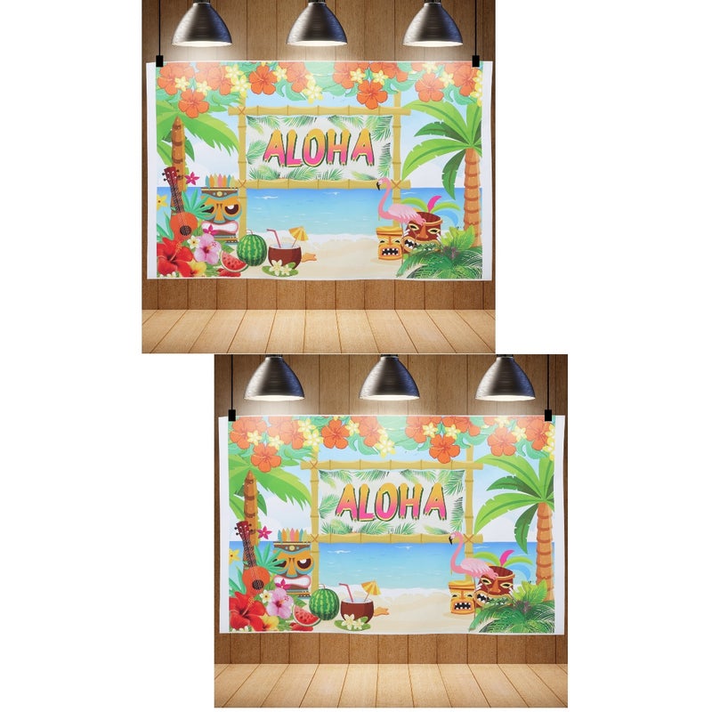 2pcs Hawaii Theme Backdrop Hanging Tapestry Beach Party Background Wall Decor - Image 1