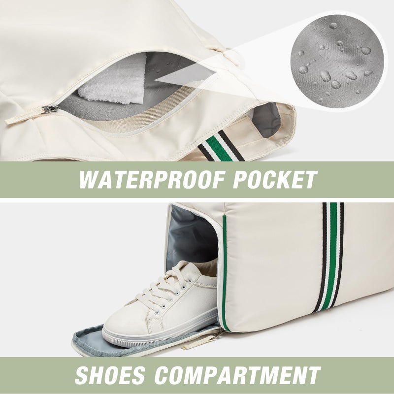 G4Free Pickleball Bag, Pickleball Tote Bag for Women Men, External Ball Bag with Shoe Compartment & Paddle Cover Pocket,Beige&Green - Image 5