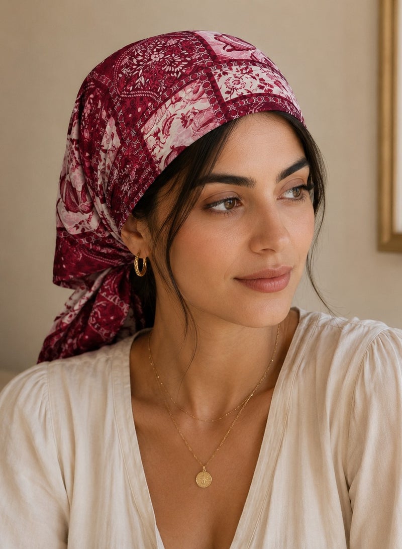 إيشارب نسائي مطبوع، إيشارب ناعم خفيف متعدد الاستخدام، 160 × 46 سم، أحمر - Image 1