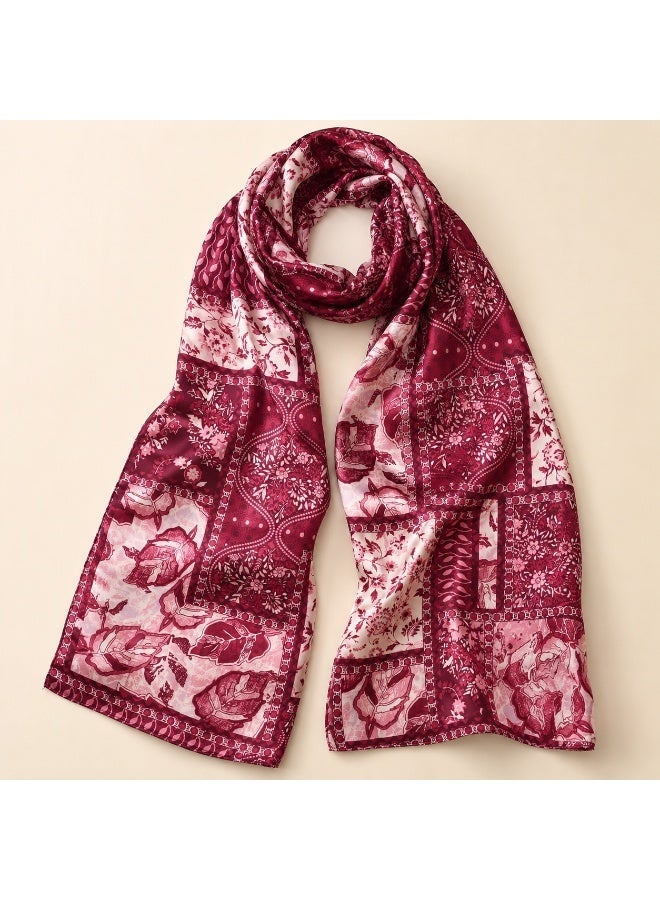 Women’s Printed Scarf, Soft Lightweight Multi-Use Scarf, Red - Image 5