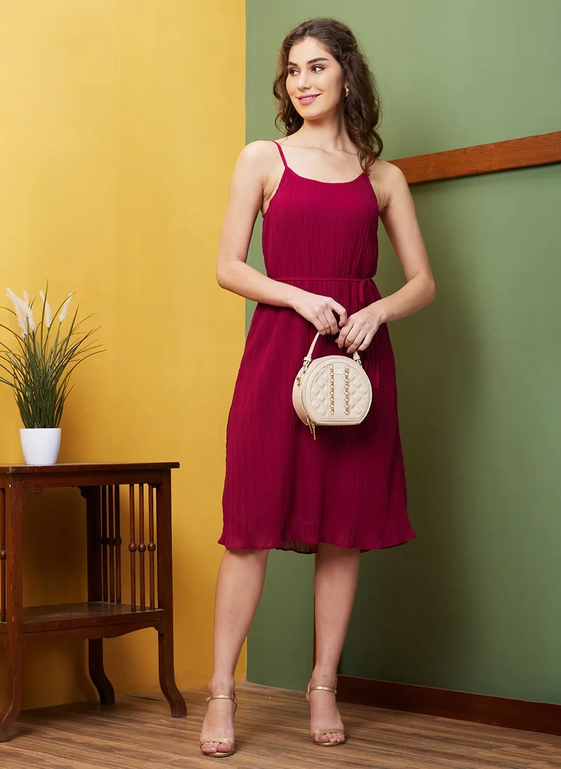 globus Globus Women Solid Georgette Fit & Flare Midi Casual Party Dress