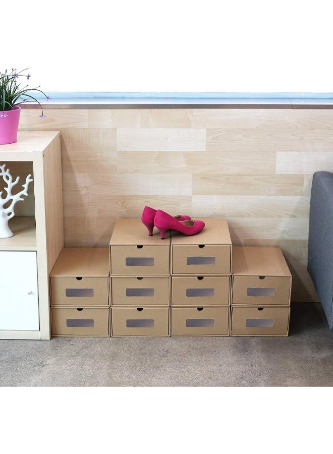 DUNISO 4 Pack Shoe Box, Heavy Duty Stackable Drawer Type Shoes Storage Organizer, Visible Cardboard Shoe Storage box , Environmentally Friendly, Durable,Waterproof ,Dustproof,Used for storing Shoes, Socks, Underwear, Books, Toys, 35*23*13.5cm - Image 3
