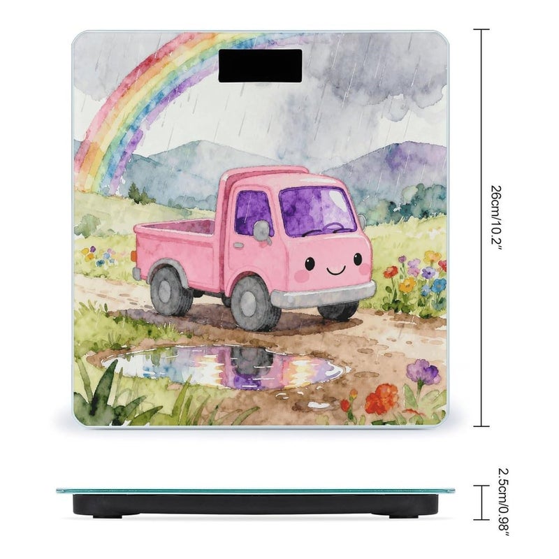 Pink Truck Under The Rainbow Weight Scale Household High Precision Digital Body Scale Cute Compact Slim Bathroom Scale Sleek Modern Personal Body Weighing Machine for Bedroom Kitchen and Bathroom - Image 2