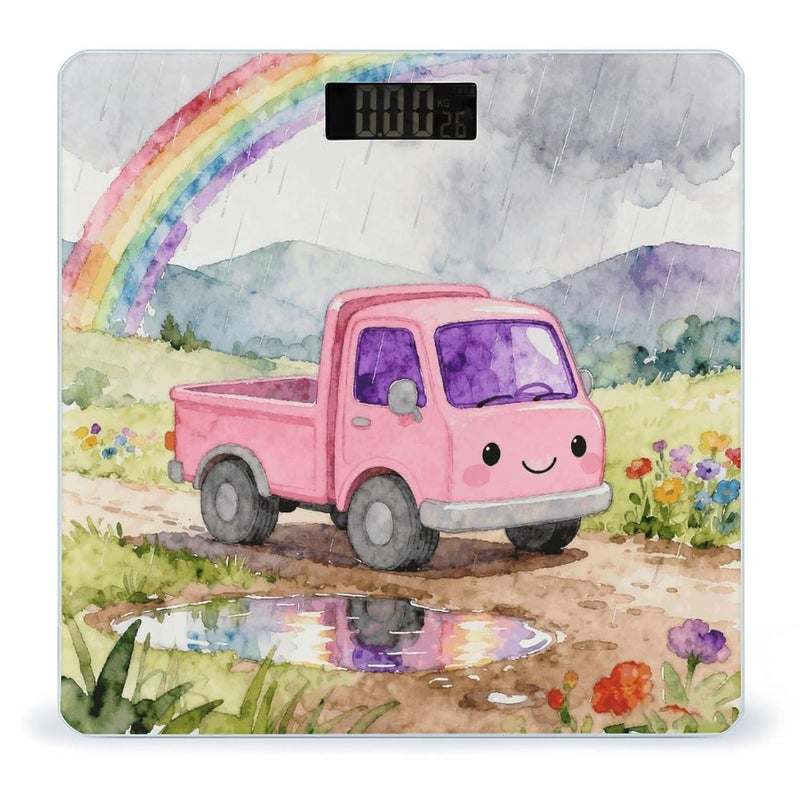 Pink Truck Under The Rainbow Weight Scale Household High Precision Digital Body Scale Cute Compact Slim Bathroom Scale Sleek Modern Personal Body Weighing Machine for Bedroom Kitchen and Bathroom - Image 1