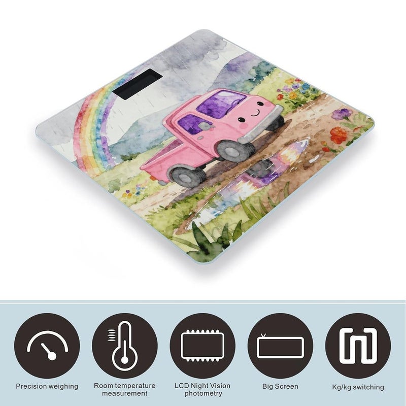 Pink Truck Under The Rainbow Weight Scale Household High Precision Digital Body Scale Cute Compact Slim Bathroom Scale Sleek Modern Personal Body Weighing Machine for Bedroom Kitchen and Bathroom - Image 3