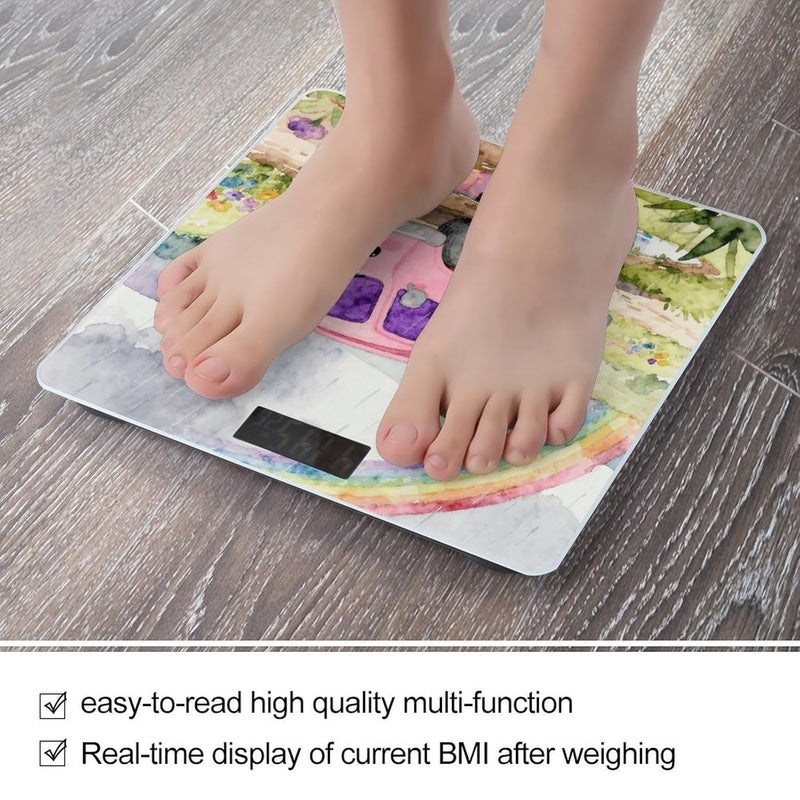 Pink Truck Under The Rainbow Weight Scale Household High Precision Digital Body Scale Cute Compact Slim Bathroom Scale Sleek Modern Personal Body Weighing Machine for Bedroom Kitchen and Bathroom - Image 5