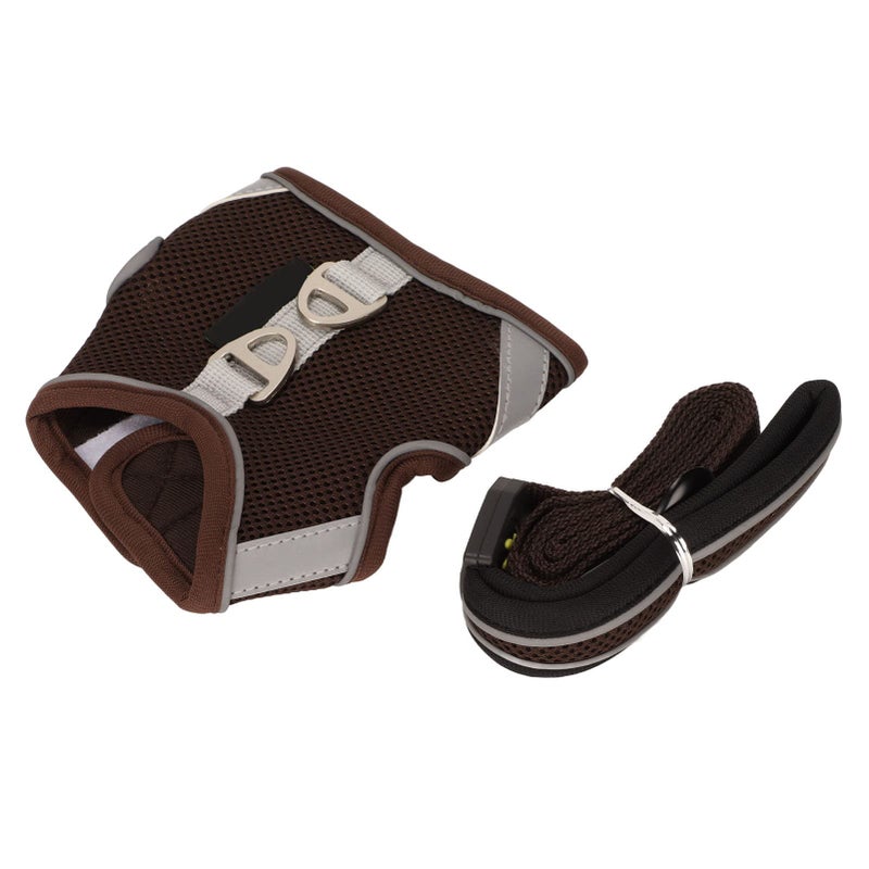 Escape Proof Cat Mesh Vest Harness And Reflective Leash For Walking Brown Size S - Image 5