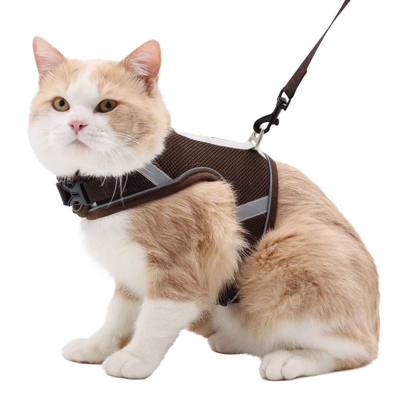 Escape Proof Cat Mesh Vest Harness And Reflective Leash For Walking Brown Size S - Image 4