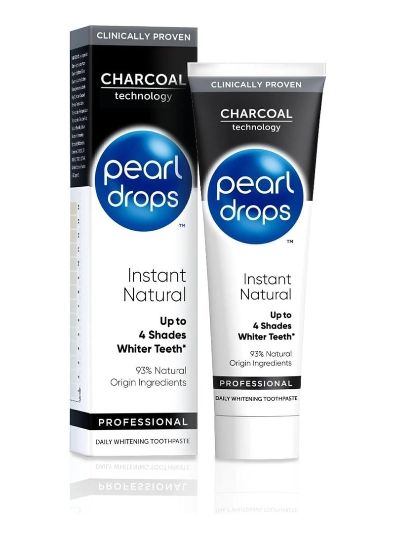 Pearl Drops Professional Daily Charcoal Toothpaste Up to 4 Shades Whiter Teeth Natural Formula Enamel Protection Freshens Breath 75ml - Image 1