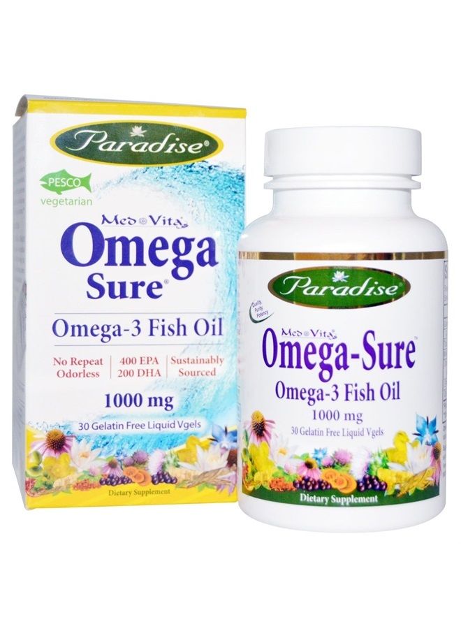 Paradise Herbs MedVita Omega-Sure Fish Oil, 30 Vegetarian Capsules