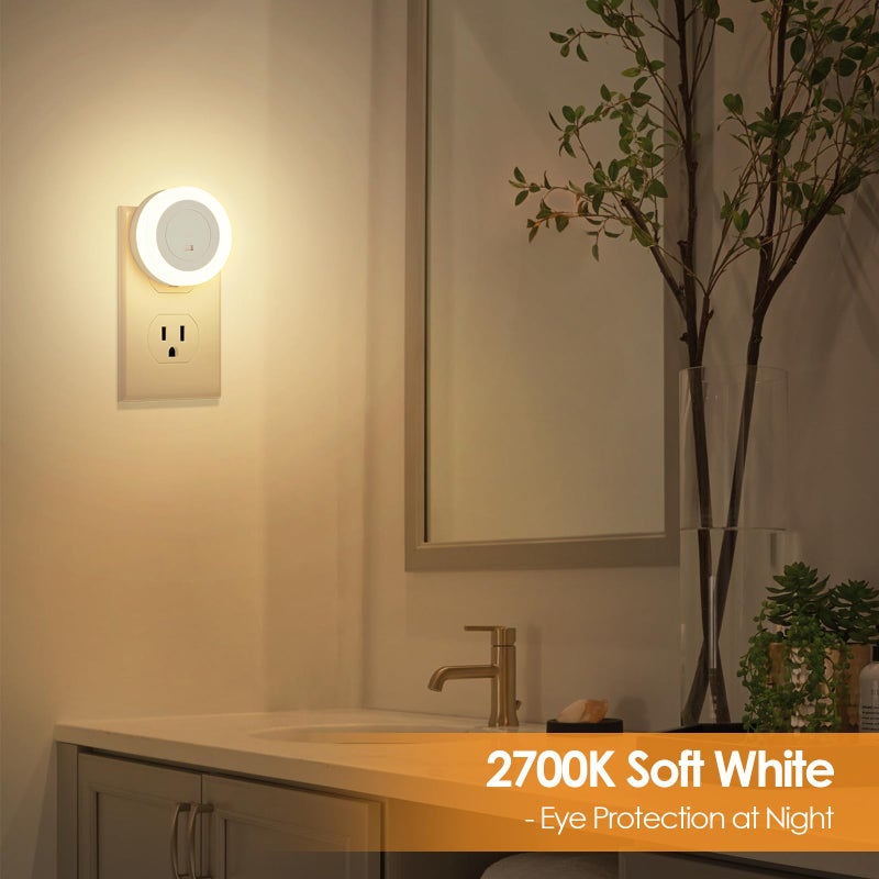 FOLKSMATE LED Night Lights Plug in, Dimmable Nightlight Plug Into Wall with Light Sensor, Soft White Adjustable for Adults, Bedroom, Bathroom, 2-Pack - Image 4