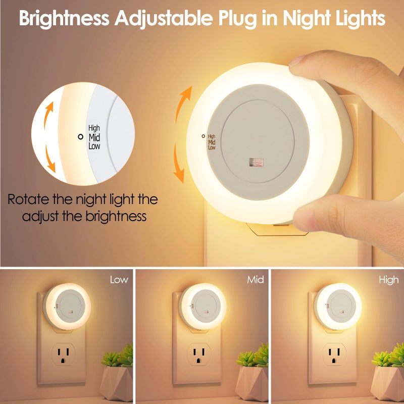 FOLKSMATE LED Night Lights Plug in, Dimmable Nightlight Plug Into Wall with Light Sensor, Soft White Adjustable for Adults, Bedroom, Bathroom, 2-Pack - Image 3