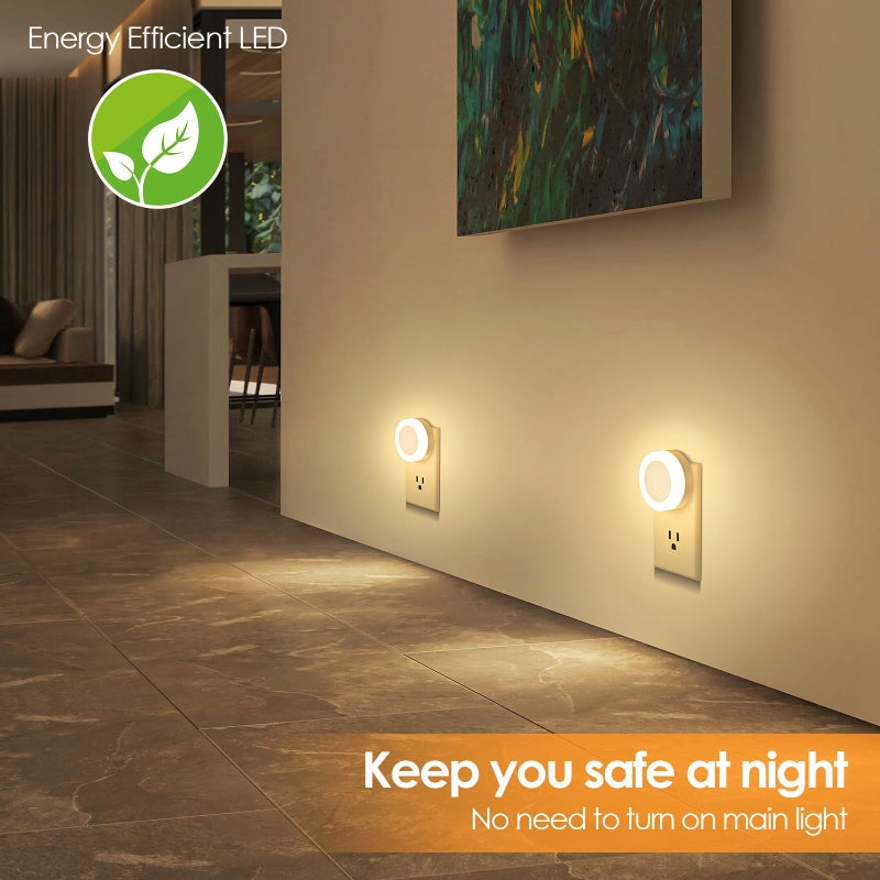 FOLKSMATE LED Night Lights Plug in, Dimmable Nightlight Plug Into Wall with Light Sensor, Soft White Adjustable for Adults, Bedroom, Bathroom, 2-Pack - Image 5