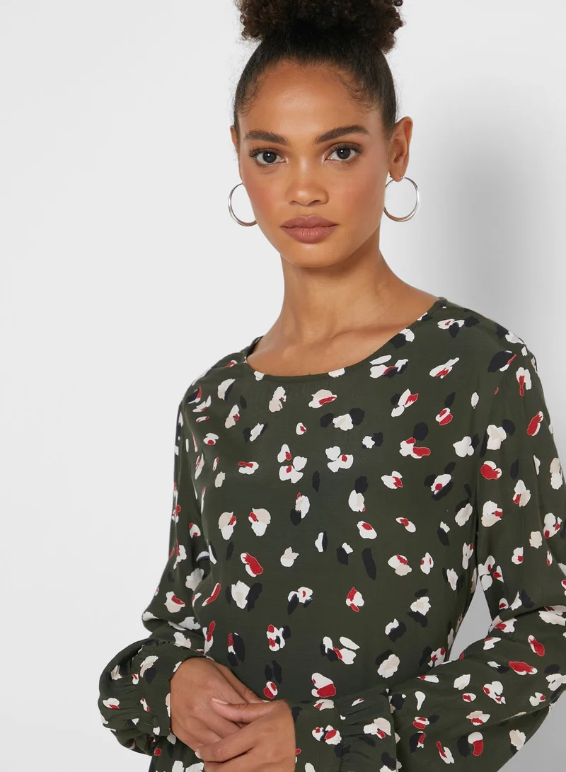 PIECES Printed Tiered Midi Dress