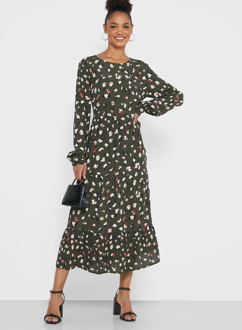 PIECES Printed Tiered Midi Dress