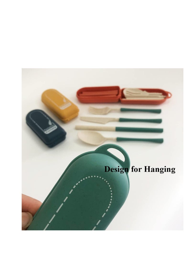 طقم أدوات السفر مع حقيبة، 4 مجموعات من أدوات القمح القابلة لإعادة الاستخدام، طقم أدوات الغداء، أدوات قابلة للفك محمولة للأطفال والبالغين للسفر إلى المدرسة أو للنزهات أو التخييم أو الاستخدام اليومي - Image 5