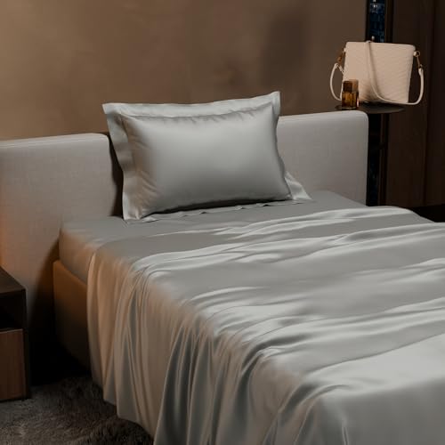 Stoa Paris Single Bedsheet with 1 Pillow Cover, 300TC Satin Premium Bedding Set, Home Decor, Wedding Gift for Couples, Housewarming, Anniversary, Date Night - Harbour Mist Grey - Image 3