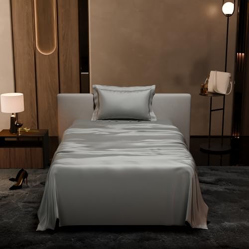 Stoa Paris Single Bedsheet with 1 Pillow Cover, 300TC Satin Premium Bedding Set, Home Decor, Wedding Gift for Couples, Housewarming, Anniversary, Date Night - Harbour Mist Grey - Image 2