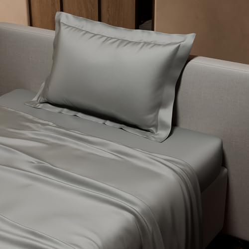 Stoa Paris Single Bedsheet with 1 Pillow Cover, 300TC Satin Premium Bedding Set, Home Decor, Wedding Gift for Couples, Housewarming, Anniversary, Date Night - Harbour Mist Grey - Image 4
