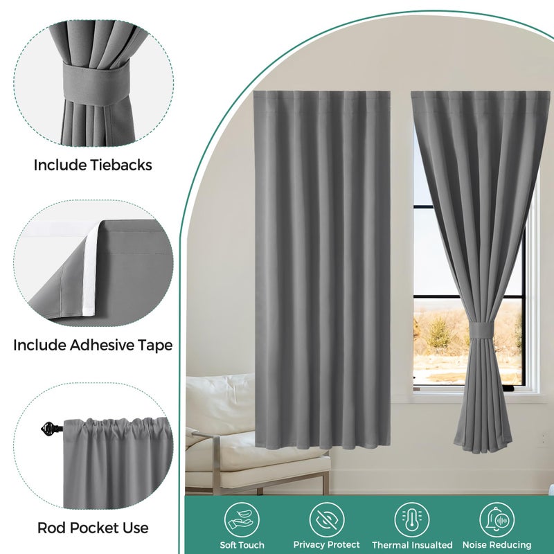 Sinotalent Adhesive Blackout Curtains for Bedroom Living Room 30 Inches Long 2 Panels, No Drill Window Blinds, Thermal Insulated & UV Protection, Light Blocking Drapes. (Gray, 29" W x 30" L) - Image 3