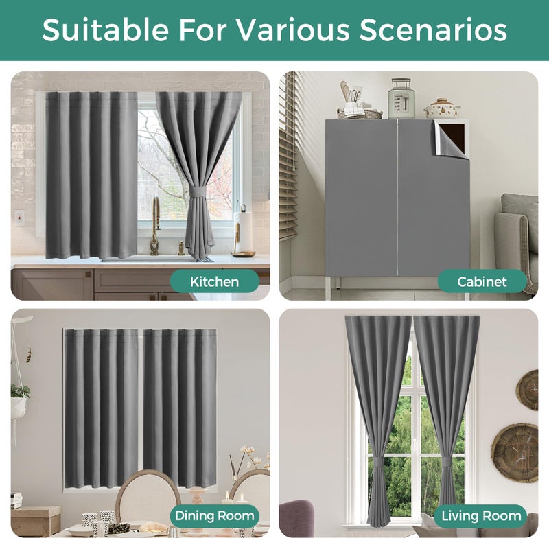 Sinotalent Adhesive Blackout Curtains for Bedroom Living Room 30 Inches Long 2 Panels, No Drill Window Blinds, Thermal Insulated & UV Protection, Light Blocking Drapes. (Gray, 29" W x 30" L) - Image 4