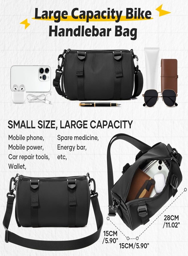 SEAFEW 6L Large Black Bike Handlebar Bag, Waterproof Rain Cover Front Bike Bag for Bicycles, Mountain Road Bike Fram Storage Barrel Bag with Water-resistant Zippers, Cycling Commuter Shoulder Bag - Image 2