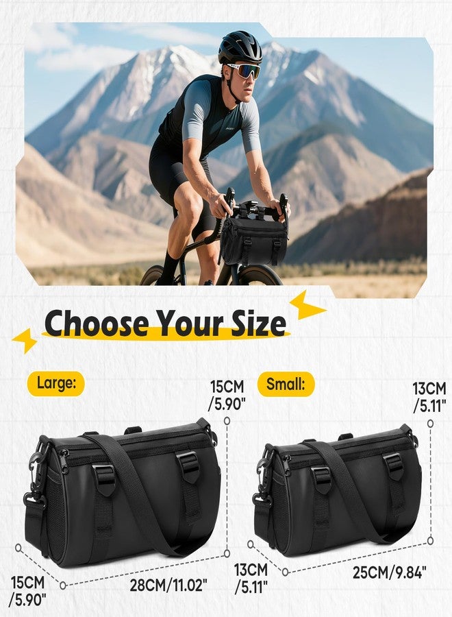 SEAFEW 6L Large Black Bike Handlebar Bag, Waterproof Rain Cover Front Bike Bag for Bicycles, Mountain Road Bike Fram Storage Barrel Bag with Water-resistant Zippers, Cycling Commuter Shoulder Bag - Image 3