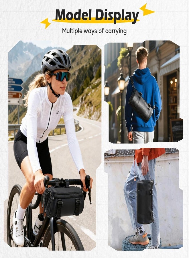 SEAFEW 6L Large Black Bike Handlebar Bag, Waterproof Rain Cover Front Bike Bag for Bicycles, Mountain Road Bike Fram Storage Barrel Bag with Water-resistant Zippers, Cycling Commuter Shoulder Bag - Image 4