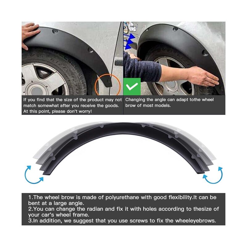 4 قطع من واقيات حواف العجلات المرنة العالمية للسيارات، 800 مم، مصنوعة من مادة البولي بروبيلين، متوافقة مع رفارف السيارات (المقاس: B). - Image 4