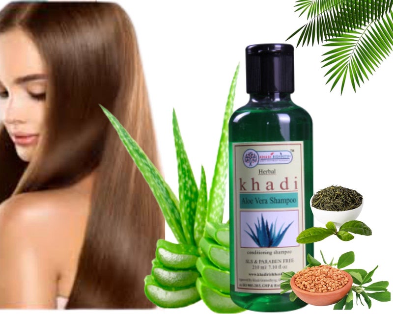 Khadi Rishikesh Herbal Aloevera Cleanser / Shampoo for Hair Loss Control & Healthy Hair Growth | Anti Dandruff | Ayurvedic Herbal Extracts | Herbal Shampoo - Hair Growth & Root Strengthening-SLS & Paraben Free, Man & Women 210ml WITH LOOFAH SPONGE FREE - Image 3