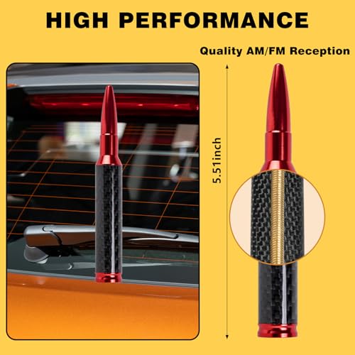 FirFiltr Carbon Fiber 50 Cal Bullet Antenna Fits for GMC Sierra Chevy Silverado 1500 Dodge Ram Jeep Ford Raptor Bronco Accessories,Universal Truck Antenna (Carbon Fiber+Red) - Image 4