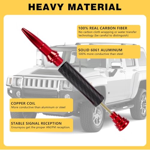 FirFiltr Carbon Fiber 50 Cal Bullet Antenna Fits for GMC Sierra Chevy Silverado 1500 Dodge Ram Jeep Ford Raptor Bronco Accessories,Universal Truck Antenna (Carbon Fiber+Red) - Image 3