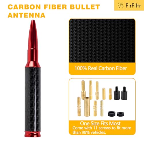 FirFiltr Carbon Fiber 50 Cal Bullet Antenna Fits for GMC Sierra Chevy Silverado 1500 Dodge Ram Jeep Ford Raptor Bronco Accessories,Universal Truck Antenna (Carbon Fiber+Red) - Image 2