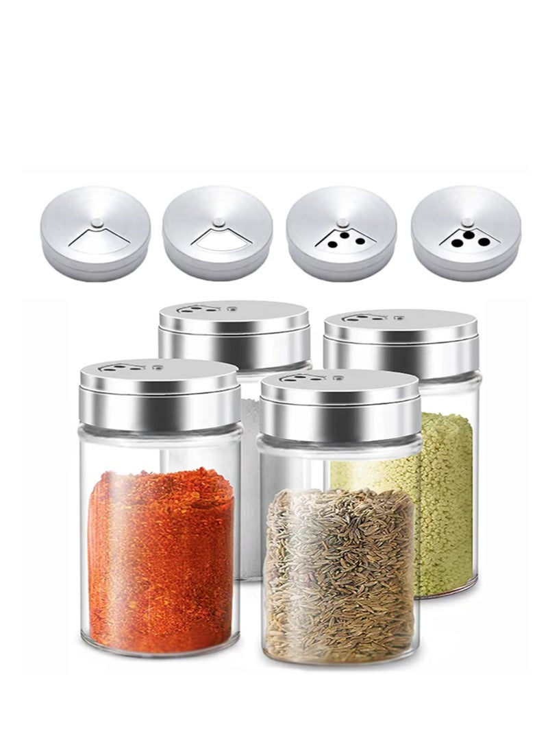 SYOSI مجموعة 4 قطع من حاملات الملح والفلفل ، حامل ملح وحامل فلفل مع ثقوب صب قابلة للتعديل ، وعاء الملح والفلفل مع غطاء من الفولاذ المقاوم للصدأ ، حاملات الملح والفلفل الزجاجية ، حامل التوابل للمطبخ - Image 1