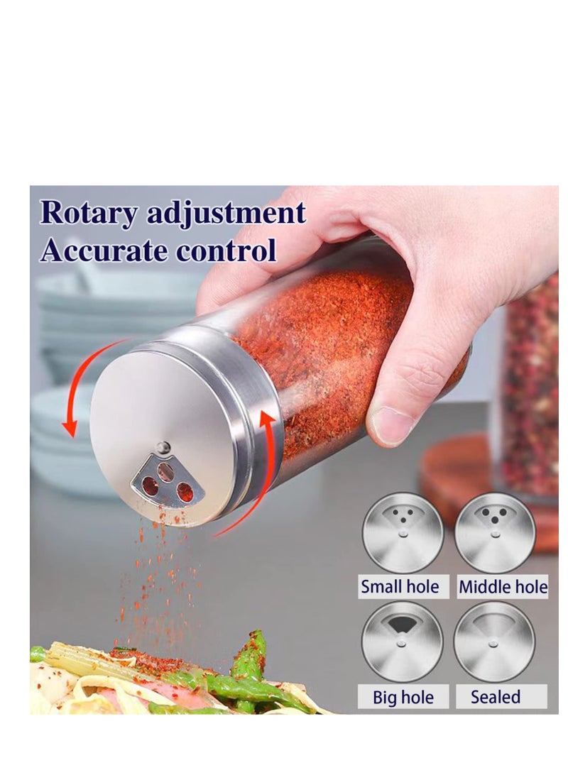 SYOSI مجموعة 4 قطع من حاملات الملح والفلفل ، حامل ملح وحامل فلفل مع ثقوب صب قابلة للتعديل ، وعاء الملح والفلفل مع غطاء من الفولاذ المقاوم للصدأ ، حاملات الملح والفلفل الزجاجية ، حامل التوابل للمطبخ - Image 4