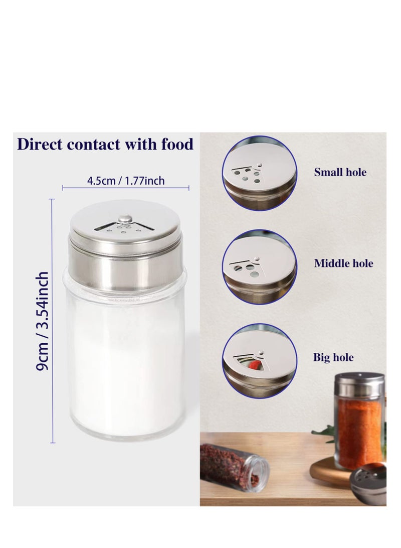 SYOSI مجموعة 4 قطع من حاملات الملح والفلفل ، حامل ملح وحامل فلفل مع ثقوب صب قابلة للتعديل ، وعاء الملح والفلفل مع غطاء من الفولاذ المقاوم للصدأ ، حاملات الملح والفلفل الزجاجية ، حامل التوابل للمطبخ - Image 5