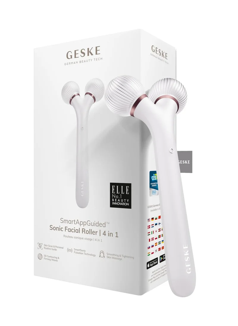 GESKE SmartAppGuided Sonic Facial Roller | 4 in 1 | Dermaroller | Device for Face | Dermaroll | Professional Face Roller | Tightens and Defines the Skin on the Face, Starlight