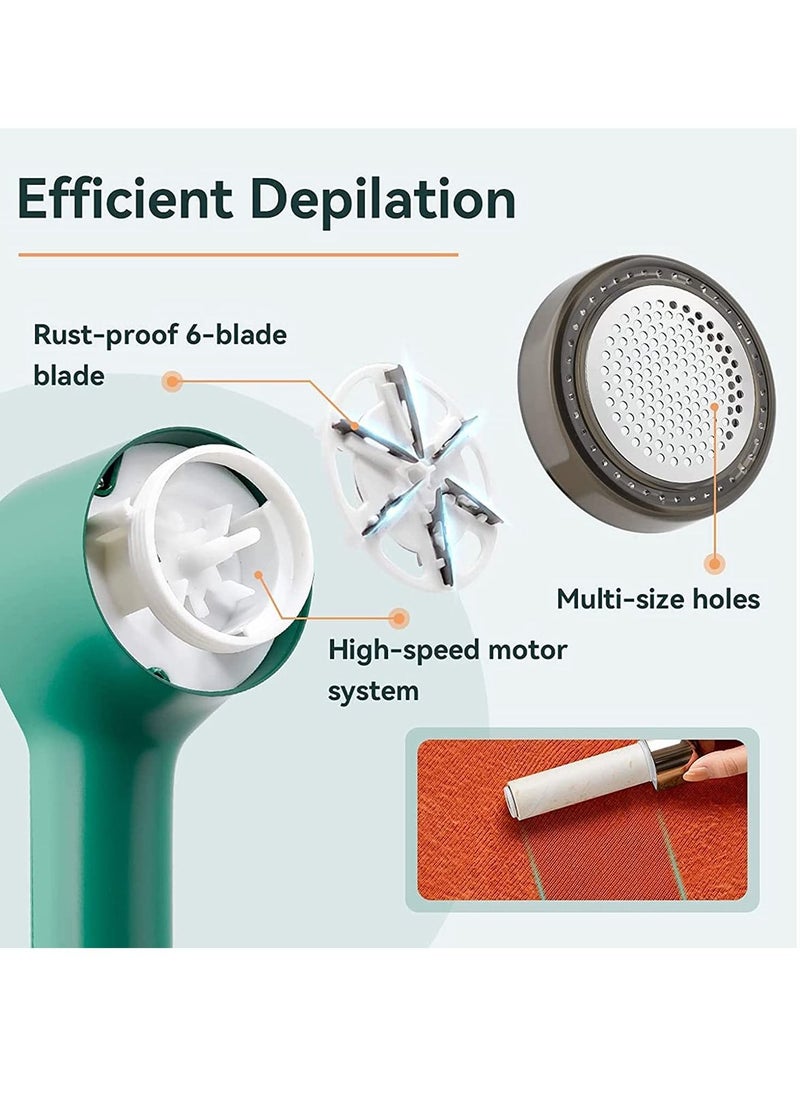 KASTWAVE - Fabric Shaver Fuzz Remover, Sweater Shaver, Electric Clothes Lint Remover Fabric Shaver 2 in 1 for Clothes Sweaters Sofas USB Lint Shaver with 2 Lint Rollers and 6-Leaf Blades(Green) - Image 1